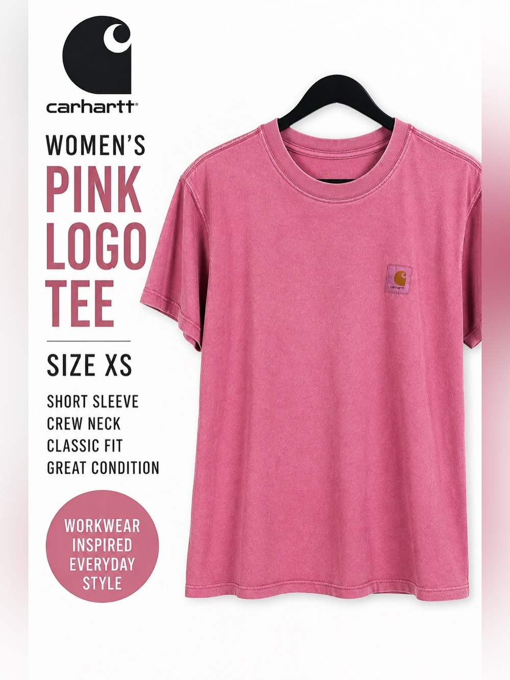 Carhartt Women’s Pink Logo T-Shirt Size XS - Picture 1 of 9